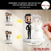 2D旋转婚礼摆件 - 2D旋转新郎新娘桌面摆件，白色底座，透明亚克力材质，可替代婚礼蛋糕装饰，适用于周年纪念、家居和办公室装饰 - 360°旋转，双面2D设计，办公桌配件，办公用品 - A - 查看 7