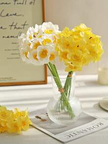 6 pièces/12 pièces Fleurs de jonquille artificielles, fleurs de jonquille jaunes factices pour la décoration de mariage, la décoration de la maison et de la chambre, fleurs factices pour la décoration de la maison et du mariage - Multicolore - Voir 3