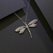 1pc Stainless Steel 3D Dragonfly Pendant Necklace - Silver - View 3