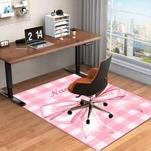1pc Custom Name Pink Checkered Bow Personalized Theme Floor Mat | Ideal For Living Room, Game Rooms, Office, Bedroom | Unnapped Woven Polyester Fabric - 彩色 - 查看 3