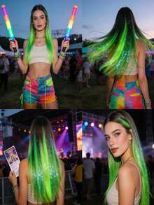 Extensiones de cabello sintético brillante, adecuadas para festivales de música y fiestas - Multicolor - Ver 11