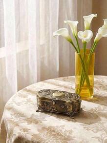 Cirelle 1pc Vintage European Style Zinc Alloy Jewelry Box | Antique Gold Tone, Asymmetric Floral Base + 3D Rose Embossed + Scroll Pattern Details Amplify Retro Vibe, Zinc Alloy Material, Can Store Earrings, Rings & Small Jewelry, Suitable For Birthday/Anniversary Gifts, Retro Vanity Decor, All Season, Combines Luxurious Vintage Aesthetics And Practicality, Makeup Room Decor - Rust Brown - View 7