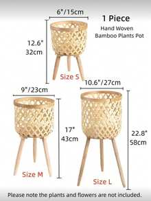 1 pieza Cesta de flores tejida estilo nórdico Ins para decoración de sala de estar, maceta de ratán, soporte de flores de balcón, cesta de mimbre - Beis - Ver 8
