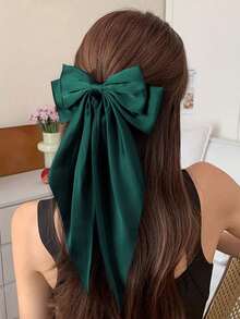 10pcs Random Color Satin Bow Hair Clips, Women Hair Accessories, Cute Hair Bands, Extra Large Long Tail Hair Clips, Metal Hair Clips, Claw Clips, School Supplies, Hair Decorations, Hairpin - Multicolor - View 4