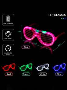 12副LED发光眼镜（圆形15.5厘米/6英寸，方形15厘米/5.91英寸），3种灯光模式，发光派对用品，适合成人，是万圣节、圣诞节、生日、复活节、派对、夜店、婚礼、角色扮演的理想选择（颜色随机） - 彩色 - 查看 6