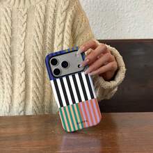 Una elegante funda para teléfono que no incluye cordón ni soporte. Funda para teléfono con diseño de rayas tricolor a prueba de golpes, compatible con 17 Pro, 16 Pro, 15 Pro, 14 Pro. Funda para teléfono coreana elegante e interesante, también compatible con 11/12/13/14/15/16 Pro Plus. Diseño elegante adecuado tanto para hombres como para mujeres, regalo para Pascua, primavera, cumpleaños para novia. - Multicolor - Ver 3