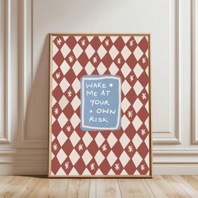 1幅无框红色菱形图案文字艺术印刷品，极简主义语录海报，复古美学墙面装饰，适用于客厅、卧室、宿舍装饰，返校季必备，趣味海报，墙面艺术，大学宿舍必备