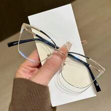 1pc Women's Metal Cat Eye Rhinestone Unique Design Shiny Glasses - Clear - View 7