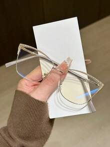 1pc Women's Metal Cat Eye Rhinestone Unique Design Shiny Glasses - Clear - View 9