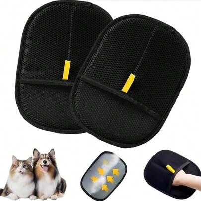 3pcs Pet Hair Cleaning Gloves, Cat Hair Remover, Cat Grooming Tool, Cat Fur Removal Brush, Lint Remover, Double-Sided Dog Hair Brush, Anti-Static Pet Hair Removal Gloves, Bi-Directional Brushing Design, Washable And Reusable, Suitable For Furniture, Bedding, Car Seats, Etc.