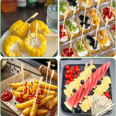 10/50/100/200/300/400pcs Natural Bamboo Flat Skewers, Barbecue Sticks For Outdoor Grilling, BBQ, Party Appetizers, Fruit, Cheese, Camping, Picnic, Weddings, Birthdays, Buffets