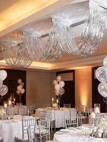 1 件 450 厘米银色雨帘，银色派对背景波浪流苏装饰，生日派对用品，天花板流苏背景，婚礼装饰横幅，婴儿派对装饰，毕业典礼装饰，房间装饰，拍照背景，夏威夷装饰，毕业装饰 - 銀色 - 查看 5