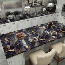 Giấy dán tường giả đá cẩm thạch có thể tháo rời, chống thấm nước, chống dầu mỡ, giấy dán vinyl, thích hợp cho gạch men, nhà bếp, phòng ngủ, phòng khách, ốp tường bếp, trang trí tường DIY, 40cm x 5m - đá sapphire - Xem 5