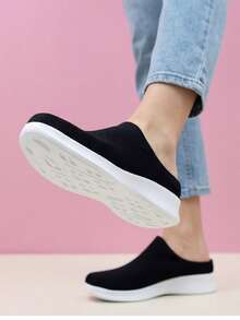 Komplett schwarze Slip-On Schuhe, leichte stoßabsorbierende Lässig Sport Strick Socken Schuhe für Damen, geeignet für Tanzen - Schwarz und Weiss - Übersicht 5