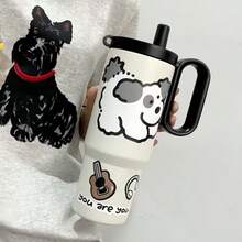 1个24.35盎司学生保温水瓶，316不锈钢真空保温杯，带手柄和吸管，大容量便携式保温杯，适合户外、校园、车内使用，附赠DIY贴纸 - 彩色 - 查看 14