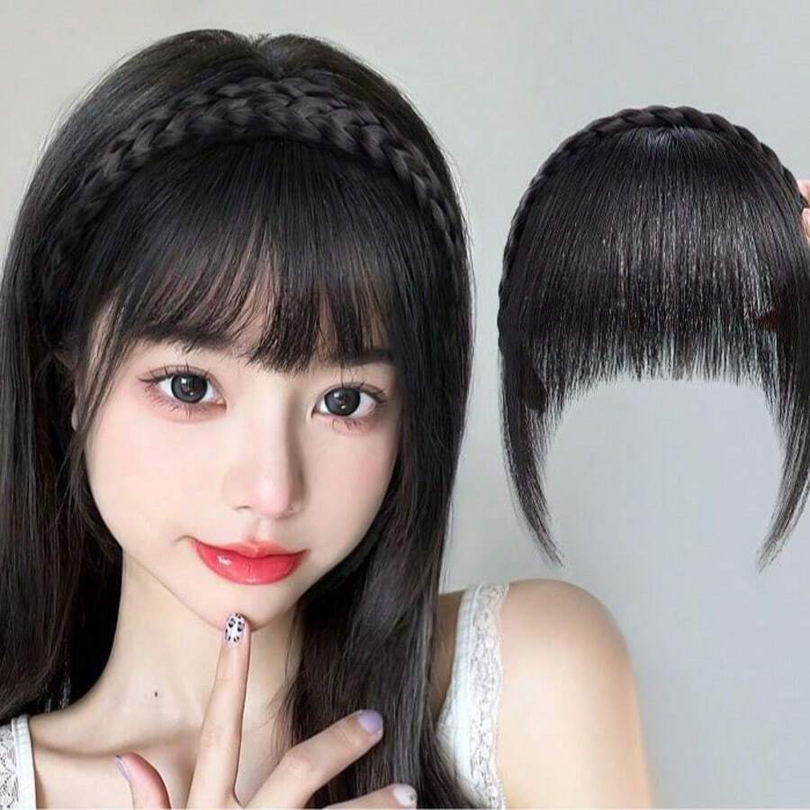 带刘海的假发辫发带，逼真自然的刘海遮盖白发，隐形无痕刘海假发，鱼骨辫发带搭配蓬松刘海 HA2871 - 彩色 - 查看 1