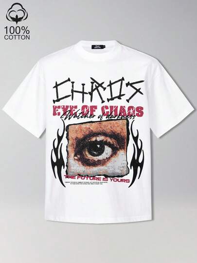 Tiny Spark 白色T恤 复古图案 大眼睛印花 多字母