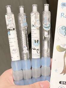 4pcs Laser Ribbon Rabbit/Bear Ballpoint Pens, Quick-Drying Ink Pens For Students, Cute & Minimalist Design - Ribbon - View 3