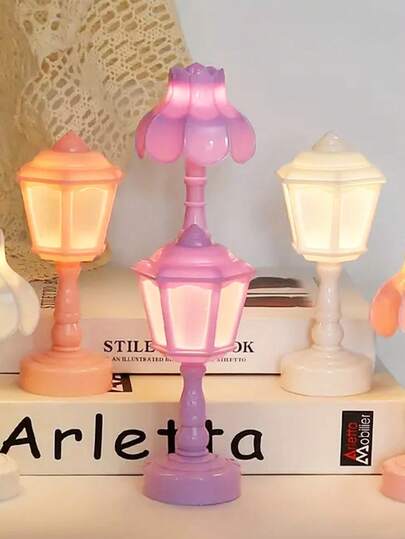 1pc Home Decor Macaron Colors Mini Night Light In The Shape Of A Street Lamp, Perfect For Rooms Decor And Bedrooms Decor. Equipped With Batteries, It's An Ideal Decorative Light For Children's Rooms And A Great Gift For Friends Or Children