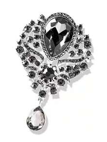 欧美经典夸张水晶胸针，小众高端夸张胸针，女士翻领花朵胸针 - 黑色 - 查看 2
