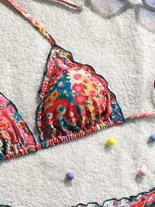 Bộ bikini 2 mảnh ren hoa dễ thương dành cho nữ, thích hợp cho kỳ nghỉ hè trên đảo và đi biển. - Nhiều màu - Xem 3