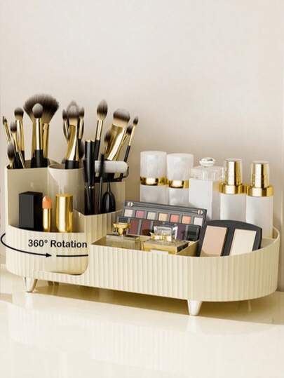 Hộp đựng mỹ phẩm xoay 360°, kệ đựng mỹ phẩm xoay, hộp đựng đồ trang điểm để bàn dung tích lớn có giá đựng cọ, thích hợp đựng các sản phẩm chăm sóc da, nước hoa và kem dưỡng da, hộp đựng mỹ phẩm trang điểm cao cấp, hộp đựng đồ trang điểm chống bụi, xô đựng mỹ phẩm xoay để bàn, trang trí phòng.