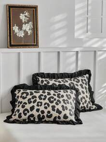 Bộ ga trải giường 2/3 món bằng polyester in họa tiết da báo có bèo nhún, bộ chăn ga gối thời trang cá nhân hóa phù hợp cho phòng ngủ, phòng khách, mọi mùa, mềm mại và thoáng khí, có thể giặt máy, món quà tuyệt vời, cỡ Queen, King (1 ga trải giường + 1/2 vỏ gối, không kèm ruột chăn) - Nhiều màu - Xem 5