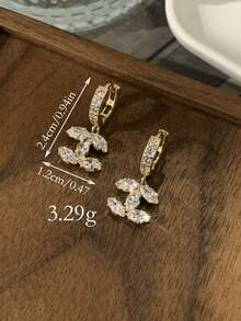 时尚立方氧化锆14K镀金铜吊坠耳环，适合女性日常佩戴（LADYCOCO新品），附赠仿氧化包装盒 - 彩色 - 查看 3