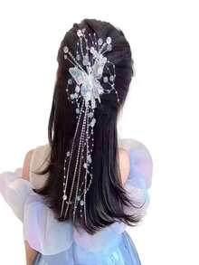 2pcs Crystal Butterfly Tassel Hair Clips, Fairy Wing Hair Accessories, Suitable For Bride, Holiday, Photo Shoot, Gift - White - View 4