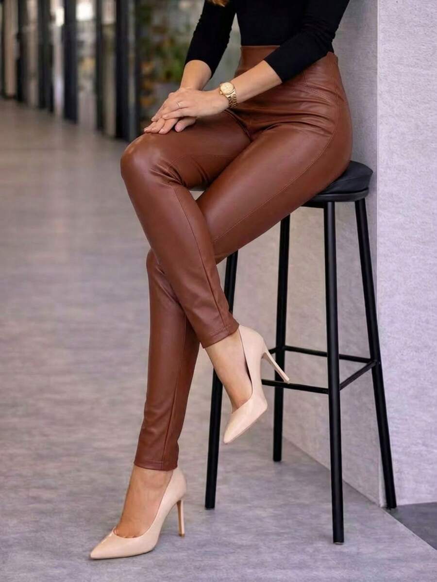 MODAMO REF PK0996 HIGH-WAISTED LEATHER PANTS, ELEGANT AND COMFORTABLE - Rỉ Nâu - Xem 1