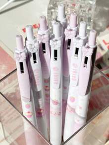 4pcs Cute Strawberry Cream Friction Grip Retractable Ballpoint Pens, 0.5mm Black Ink, Fashionable Design For Students - Strawberry Pen - View 7