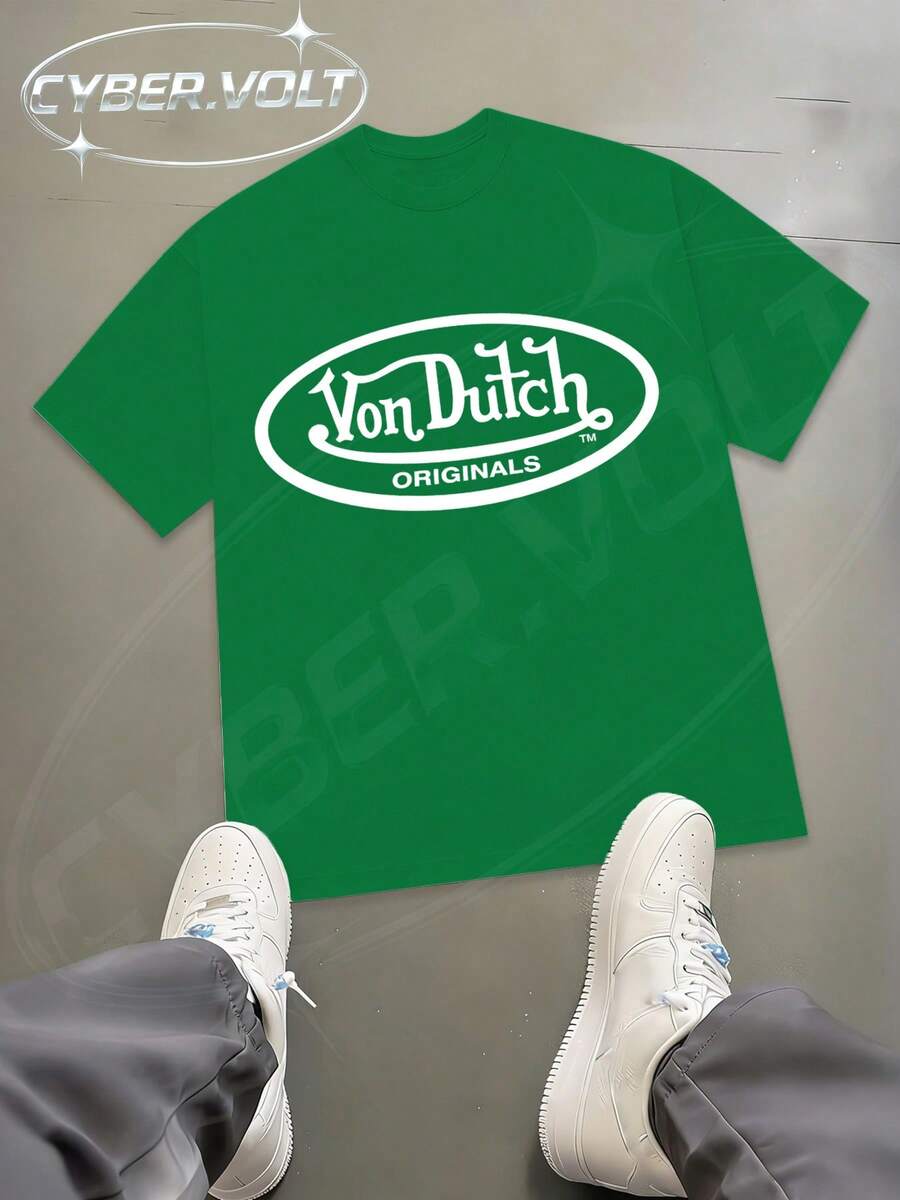 Dutch Manfinity Y2K Style Print (180g 100% Cotton T-Shirt) - Soft, Summer Street Style Short-Sleeved T-Shirt With Cool Skull Pattern. - màu xanh lá - Xem 1