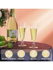 5/10/20/25/30/50/100个装高品质可重复使用香槟杯套装，适用于各种场合，如派对、婚礼、生日、情人节、母亲节等。（香槟杯、派对杯、生日杯） - 查看 5