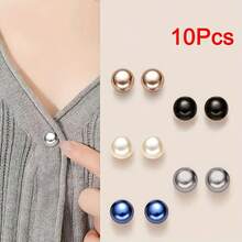 10pcs Pearl No-Sew Snap Buttons/Anti-Slip Shirt Brooch With Hidden Fasteners/Adjustable Detachable Snap Buttons For Women - A - View 2