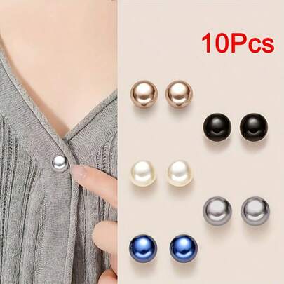 10 chiếc khuy cài áo ngọc trai không cần may/Khuy cài chống trượt cho áo sơ mi với khóa cài ẩn/Khuy cài có thể điều chỉnh và tháo rời dành cho nữ