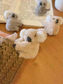 6个/5个/2个可爱考拉毛绒发夹，时尚简约动物纹长方形发饰，适用于背包、办公室装饰、身体装饰 - 彩色 - 查看 3