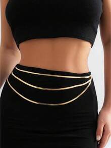 1pc European And American Sexy Minimalist Three-Layer Metal Snake Bone Waist Chain - Gold - View 2
