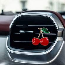 3 piezas Clip de ventilación de aire de metal y resina con diseño de cereza, accesorio de decoración interior de coche de instalación sencilla para mejorar el ambiente de la cabina - 3 clips decorativos para ventilación de aire de cerezo - Ver 9