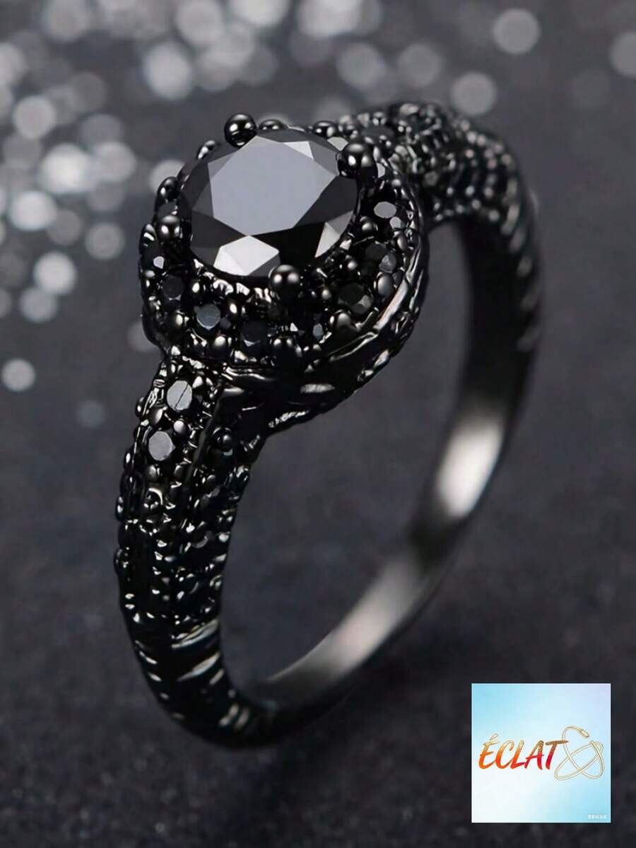 1pc Black Plated Micro Inlaid Zirconia Stone Ring For Women Daily Wear Party Gift Simple Elegant Design Fashion Jewelry 8MJV - 槍蒙特 - 查看 1