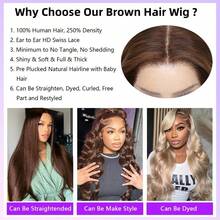 KGIFH 30 Inch Chocolate Brown Lace Front Wigs Human Hair Body Wave 13x6 HD Lace Front Wigs Human Hair Pre Plucked 4# Colored Brown Wig Human Hair 100% Brazilian Glueless Lace Frontal Human Hair Wigs For Women - S4 - 查看 3