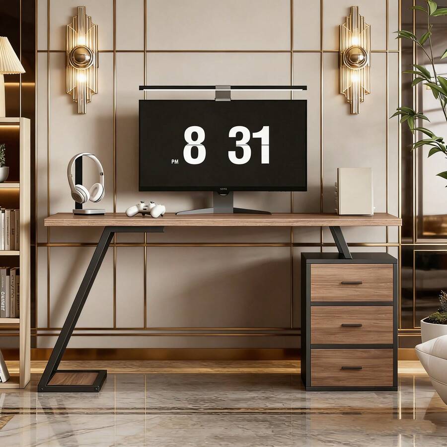 Home Office Desks - Dark Brown + MDF-1 - View 1