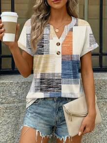 2026 Spring Fashion Tunic For Women - Short Sleeve Henley & V-Neck Blouse,  & Flowy Dressy Casual Top - 上帝 F - 查看 2