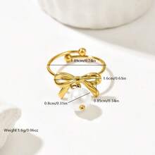 1枚经典简约水钻不锈钢戒指，蝴蝶和仿珍珠开口戒指 - 金色 - 查看 2