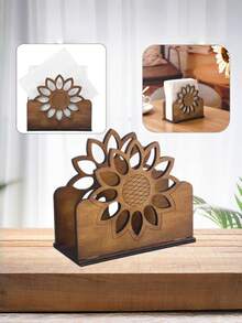 1pc Handmade Wooden Lotus Flower Business Card Holder, Solid Wood Card Organizer With Vintage Hollow-Out Decor, Multifunctional Desktop Tissue Box, Suitable For Professional Occasions, Home Office Decor, Fashionable Business Gift, Durable Natural Wood Surface - Sunflower - View 7
