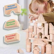 IPlay ILearn Kid Wooden Building Block Set Toddler Natural Wood Block Montessori Learning Toy Large Hardwood Stacking Brick Castle Unit Preschool Classroom Gift 2 3 4 5 6 8 Year Old Boy Girl Child - As Pic - View 4