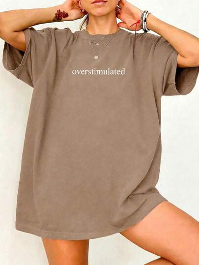 Oversized Women's Casual Overstimulated Graphic Short Sleeve T-Shirt