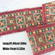 36英寸/91.44厘米红色复古刺绣花边，11厘米宽装饰蕾丝花边，适用于汉服、苗族服饰、裙摆、袖口、领口、腰带。 - 紅色 - 查看 6