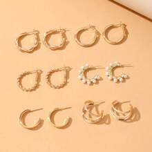 12件套优雅合金珍珠耳环套装 - 金黃色 - 查看 5