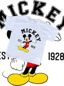 T-shirt d'été créatif à manches courtes pour homme Disney Mickey Mouse, effet vieilli, coupe unique, tissu pur coton, confortable et respirant, style streetwear décontracté, col rond ; une marque de mode de haute qualité, un cadeau surprise idéal pour la famille et les amis. - Blanc - Voir 1