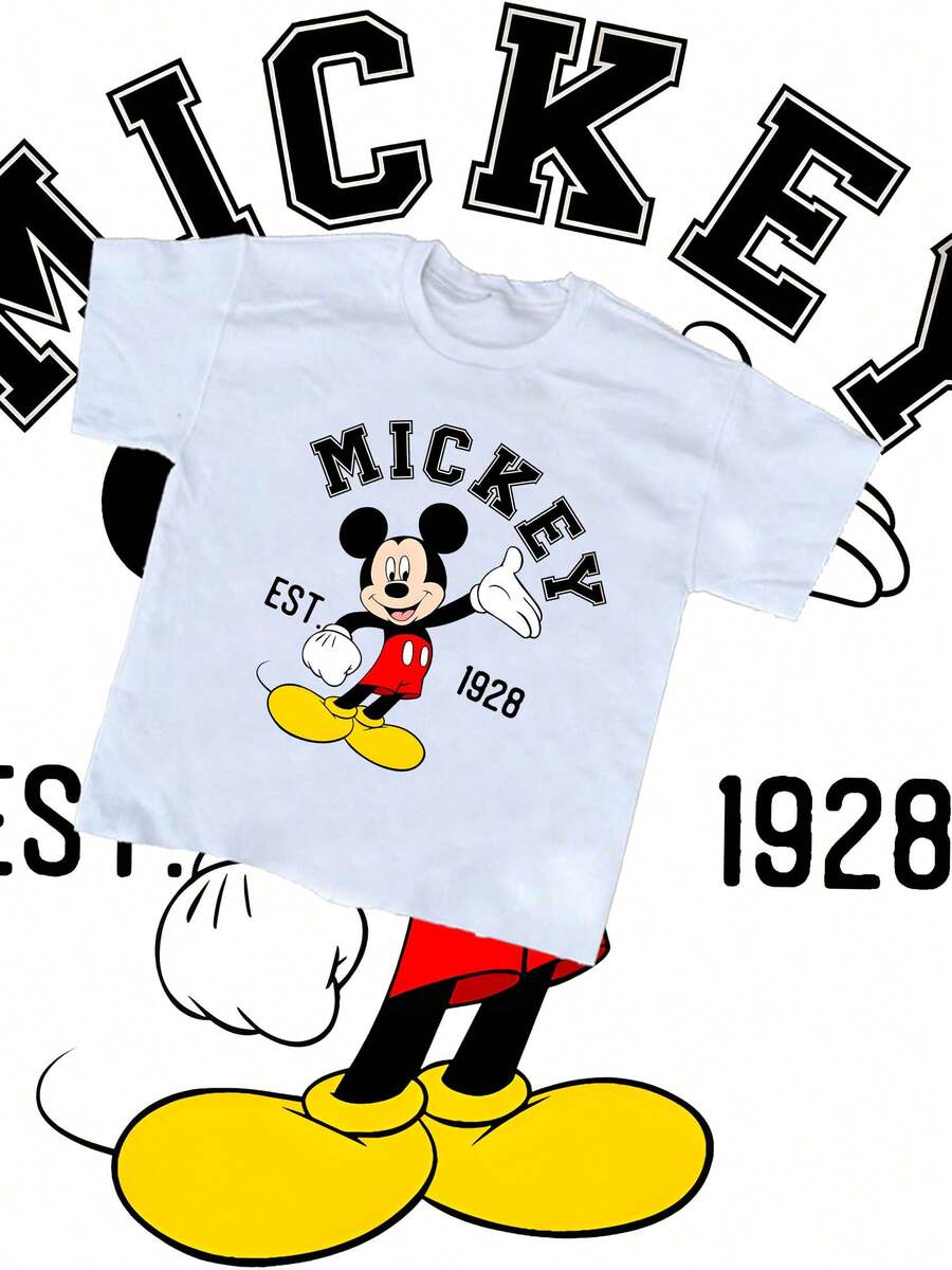 T-shirt d'été créatif à manches courtes pour homme Disney Mickey Mouse, effet vieilli, coupe unique, tissu pur coton, confortable et respirant, style streetwear décontracté, col rond ; une marque de mode de haute qualité, un cadeau surprise idéal pour la famille et les amis. - Blanc - Voir 1